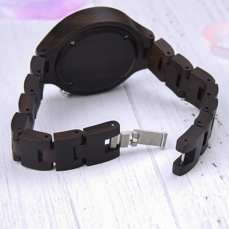 Women’s Quartz Wrist Watch - Ebony Wooden Watch With Luminous Hands - Analog Face & Roman Numerals