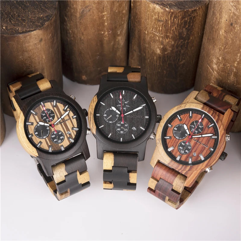 Men’s Quartz Wooden Watch With Luminous Hands And Round Face - Sports Style Wristwatch With Analog Time And Date Display