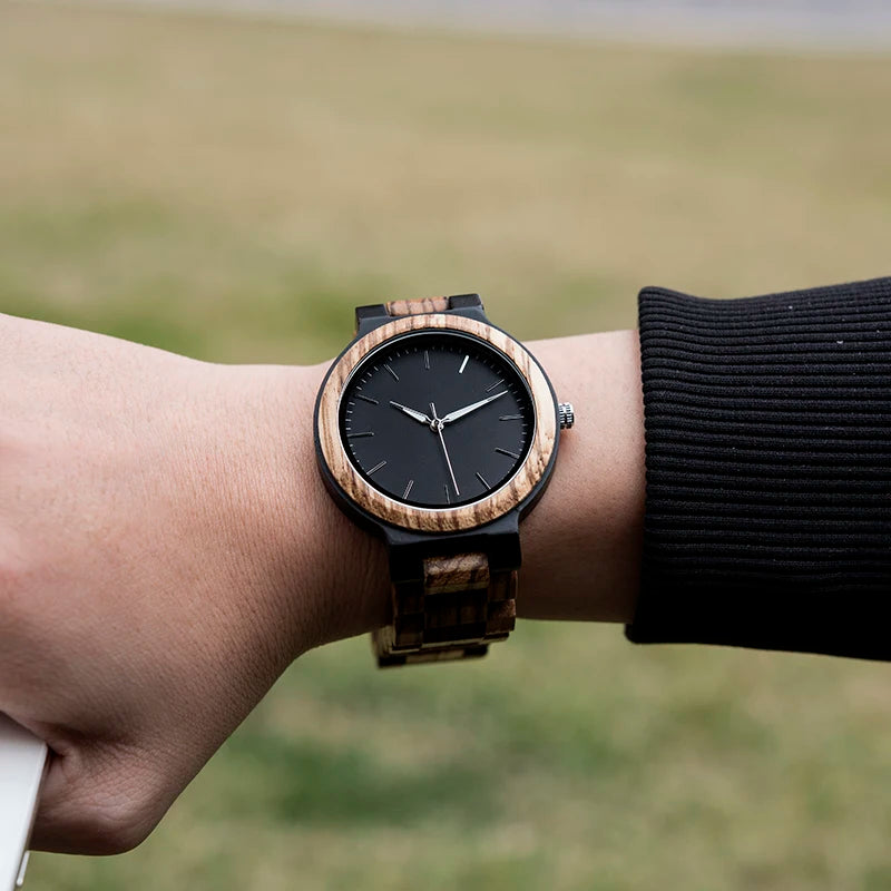 Unisex His And Her Watches - Classic Analog Quartz Movement Wooden Wristwatch