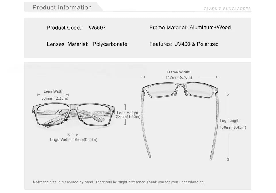 Wooden Sunglasses For Men High - Classic Rectangular Frames With UV400 Polarized Lenses