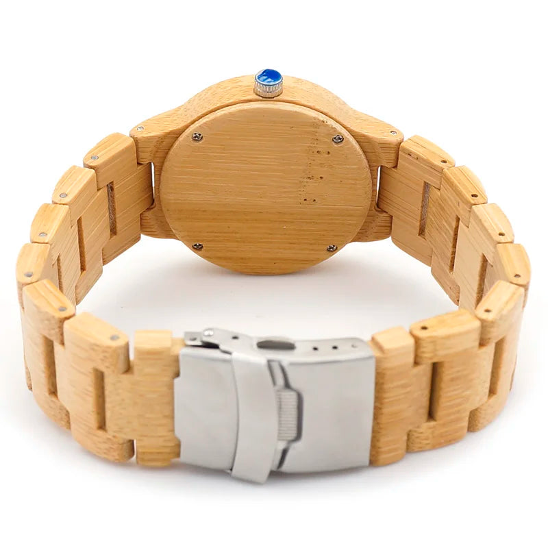 Women's Bamboo Wooden Wrist Watch With Full Wood Links Ladies Unique Casual Quartz Watch