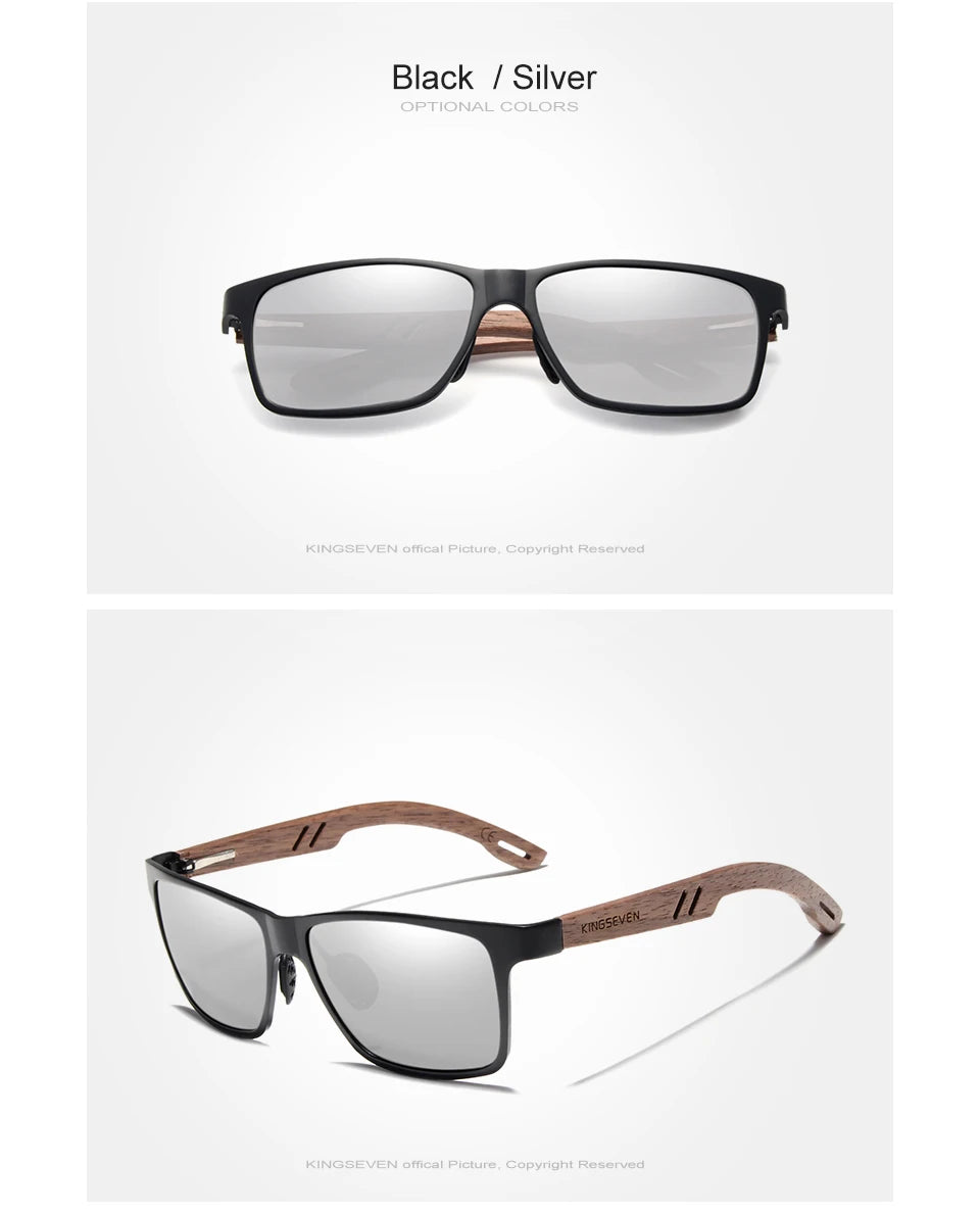 Men’s Retro Style Wooden Sunglasses - Rectangle Frame With UV400 Polarized Mirror Lens