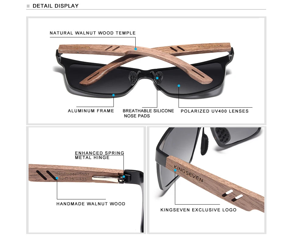 Wooden Sunglasses For Men High - Classic Rectangular Frames With UV400 Polarized Lenses