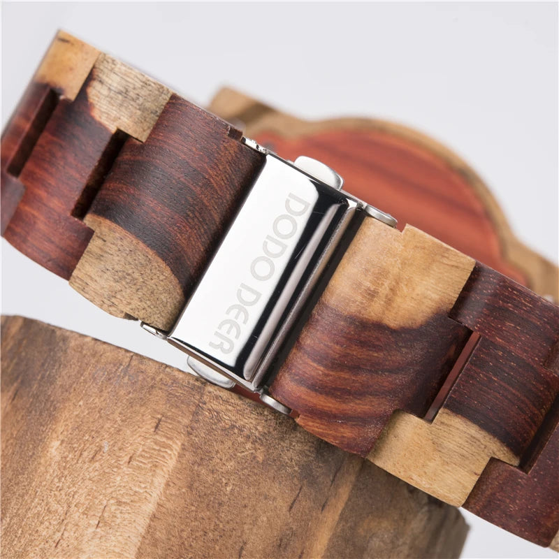 Men’s Quartz Wooden Watch With Luminous Hands And Round Face - Sports Style Wristwatch With Analog Time And Date Display