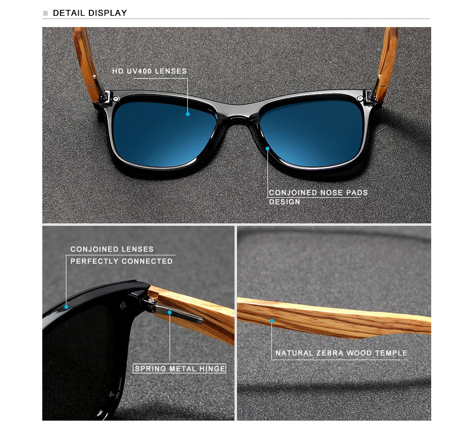 Sunglasses For Men With Mirror Lenses - UV400 Polarized And Square Bamboo Frames