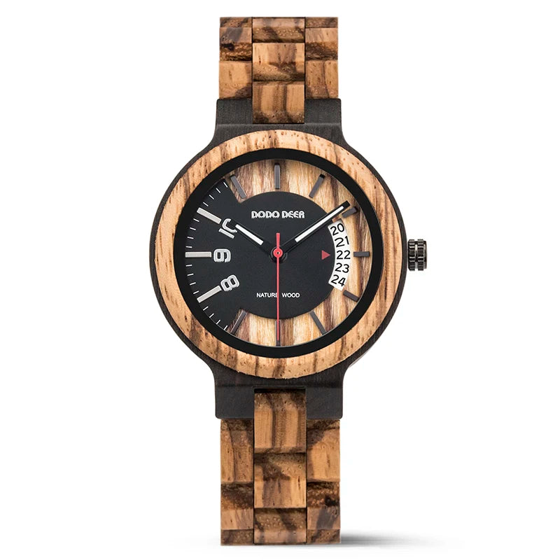 Women’s Fashion Quartz Wristwatches - Analog Face With Date Display - Real Wood Colorful Banded Timepiece For Ladies
