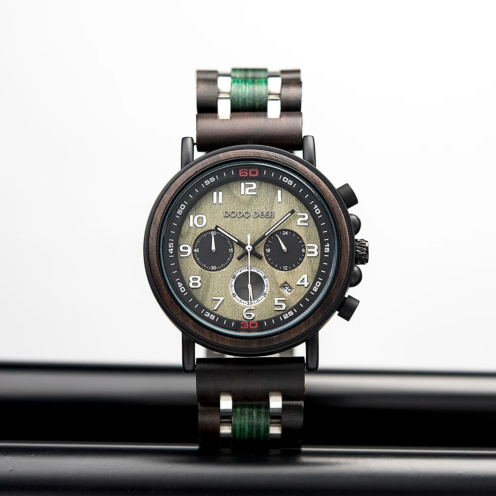 Classic Fashion Men’s Wooden Watch - Red Sandalwood Chronograph Quartz Movement Wristwatch