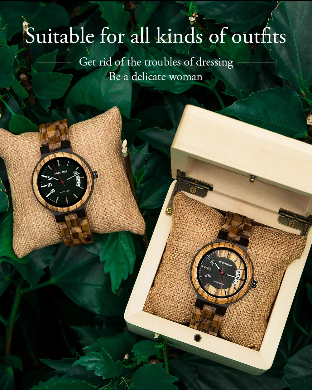 Women’s Fashion Quartz Wristwatches - Analog Face With Date Display - Real Wood Colorful Banded Timepiece For Ladies