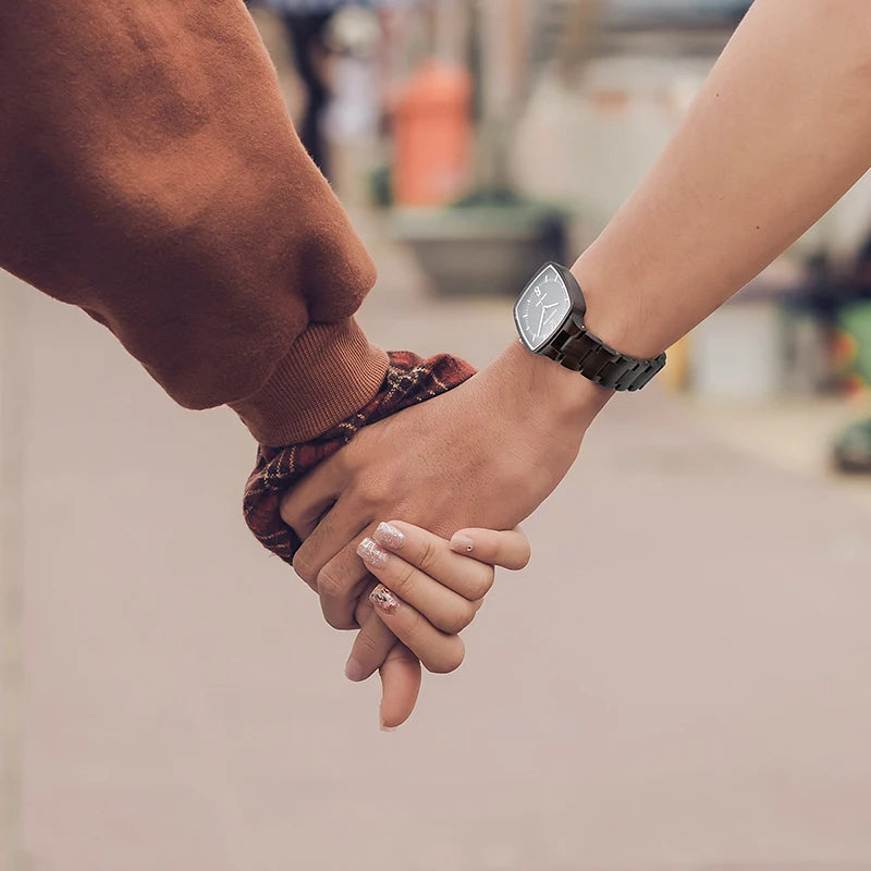 Retro Unisex Wooden Watch for Men or Women - Square Analog Face Unique Hands