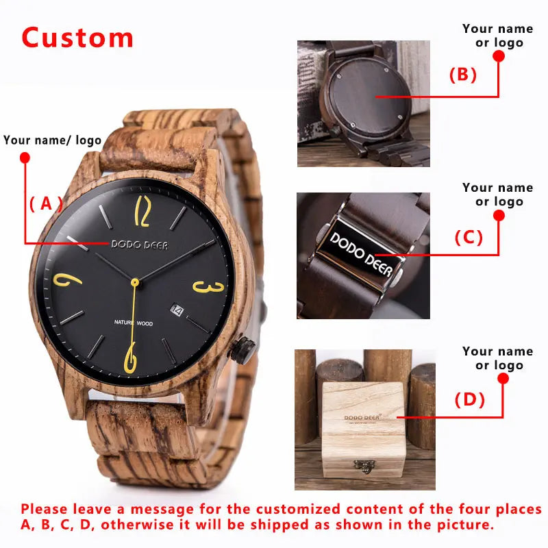 Men’s Wooden Wristwatch - Fashionable Classic Analog Face