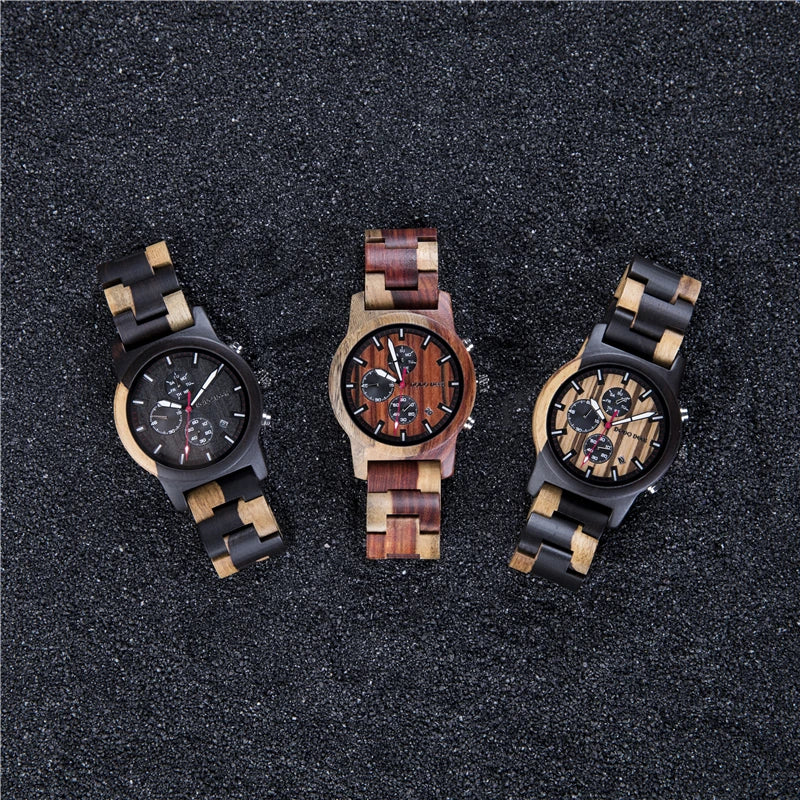 Men’s Quartz Wooden Watch With Luminous Hands And Round Face - Sports Style Wristwatch With Analog Time And Date Display