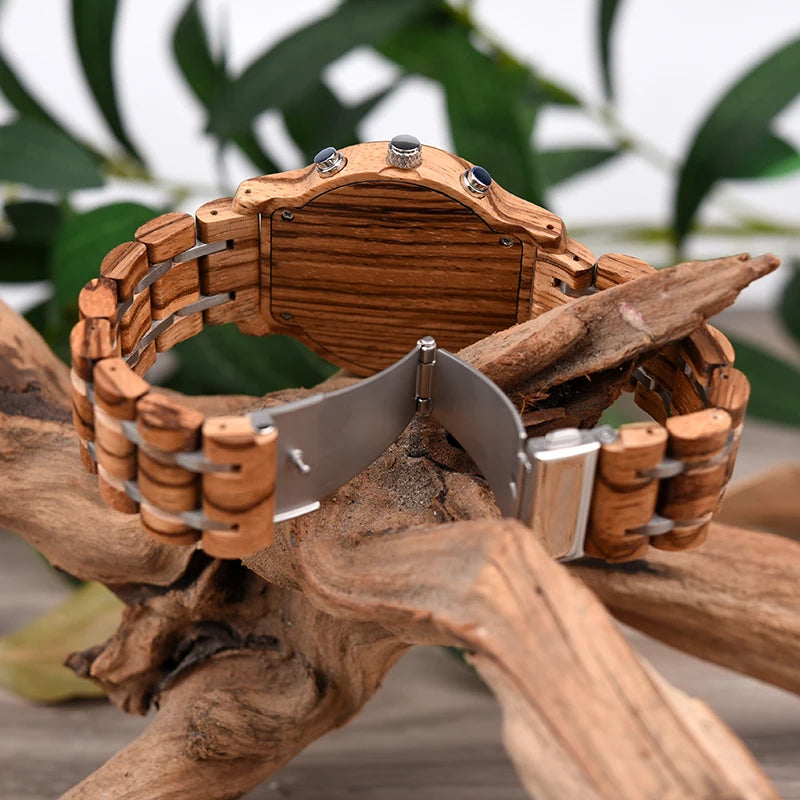 Men’s Classic Sports Wooden Watch - Round Analog Face With Date Display