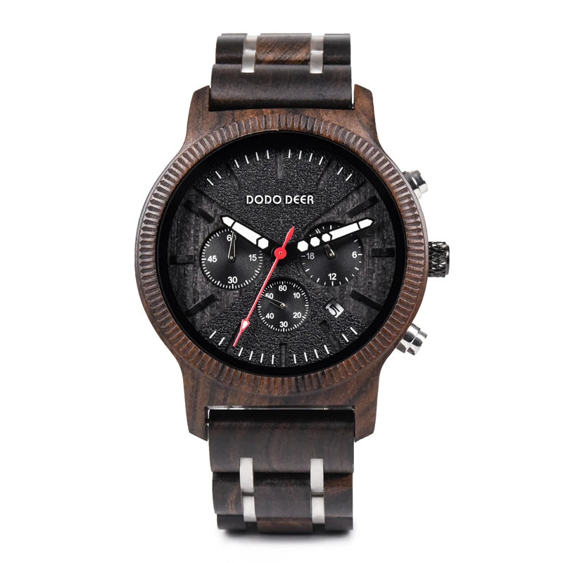 Classic Wood Stop Watches for Men Quartz Wristwach Male Display Date Chronograph Complete Calendar Gift Box Wholesale Dropship