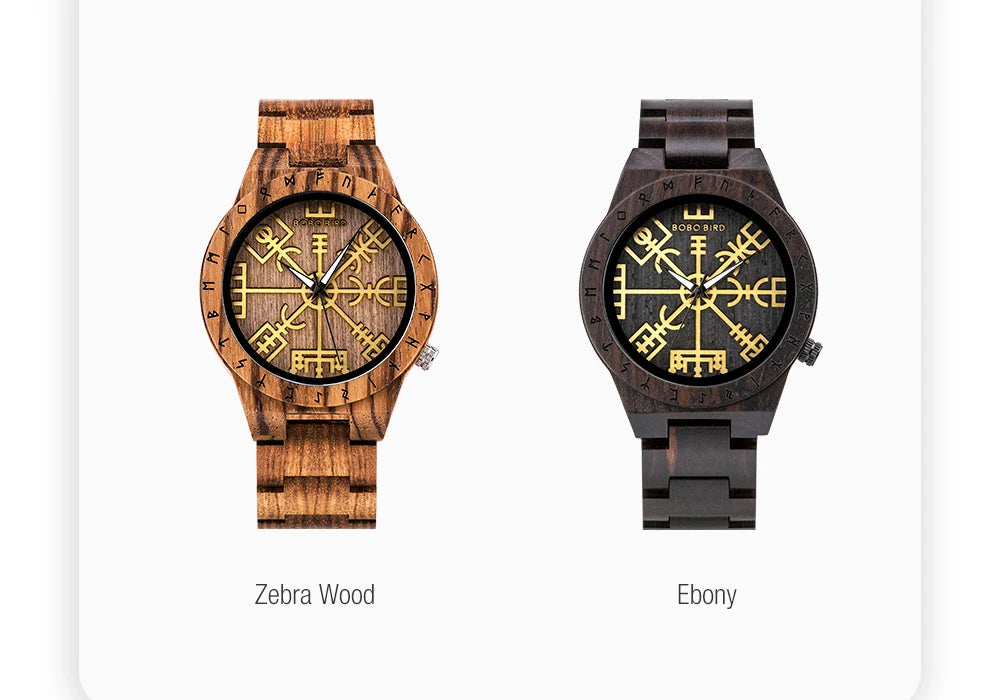 Viking Style Man's Wooden Watches - Vintage Quartz Movement Watch for Men