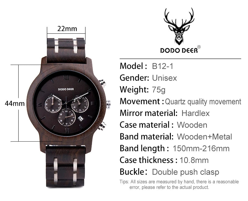 Men’s Classic Sports Wooden Watch - Round Analog Face With Date Display