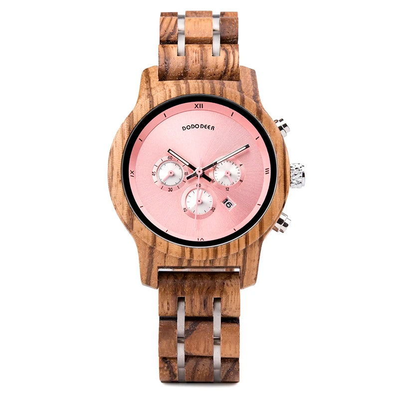 Women’s Wooden Sports Watch - Chronographic Analog Display With Quartz Movement