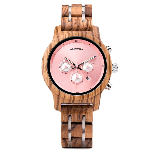 Women’s Wooden Sports Watch - Chronographic Analog Display With Quartz Movement