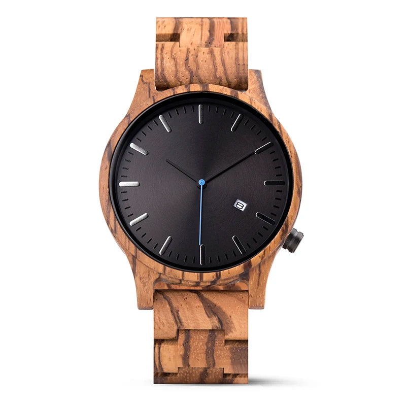 Wooden Watch For Men With Auto Date Round Analog Face - Classic Style And Quartz Movement