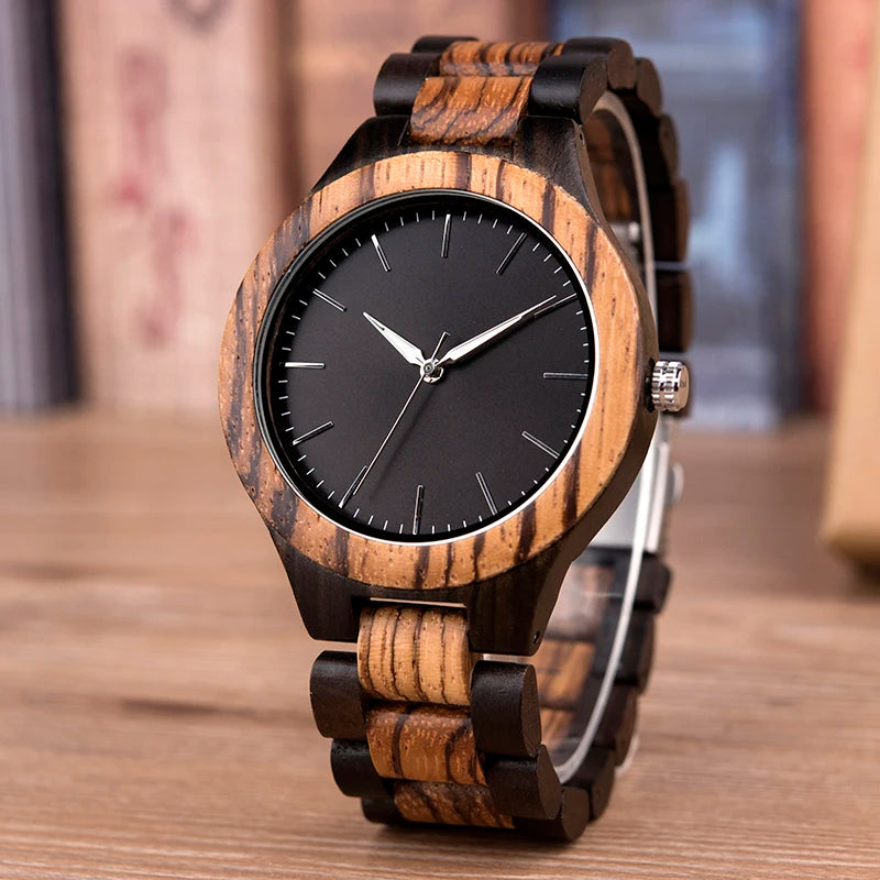 Unisex His And Her Watches - Classic Analog Quartz Movement Wooden Wristwatch