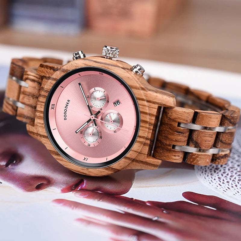 Women’s Wooden Sports Watch - Chronographic Analog Display With Quartz Movement