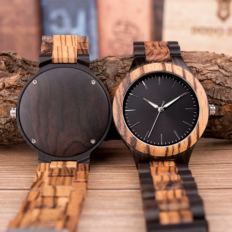 Unisex His And Her Watches - Classic Analog Quartz Movement Wooden Wristwatch