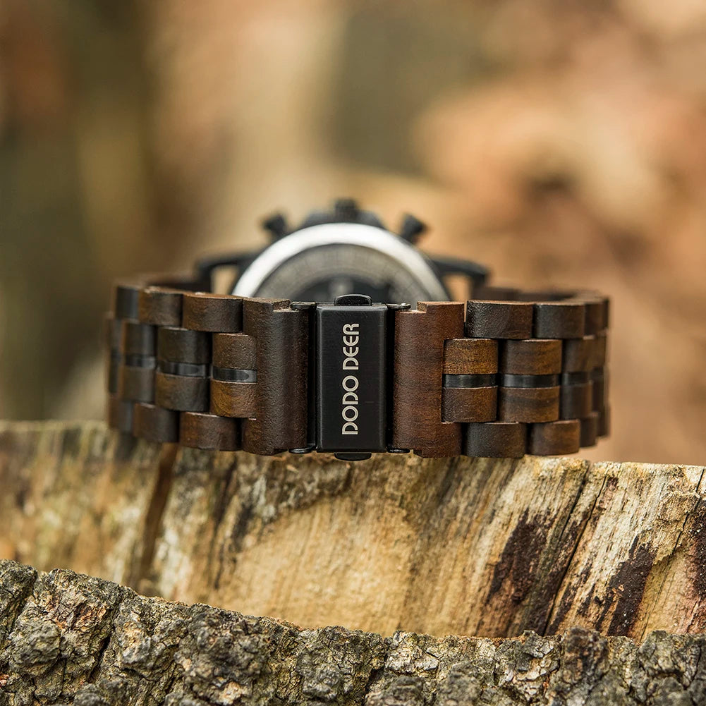 Men’s Classic Fashion Ebony Wooden Quartz Movement Wristwatch - Auto Date Calendar Display