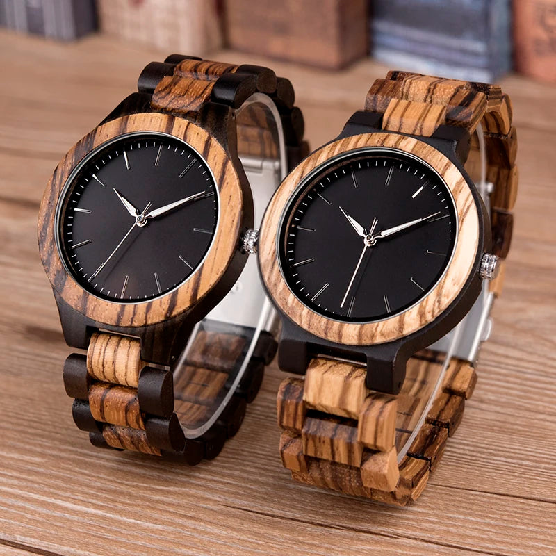Unisex His And Her Watches - Classic Analog Quartz Movement Wooden Wristwatch
