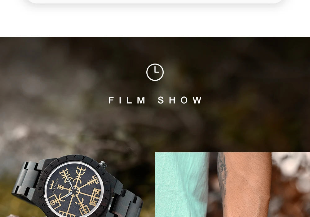 Viking Style Man's Wooden Watches - Vintage Quartz Movement Watch for Men