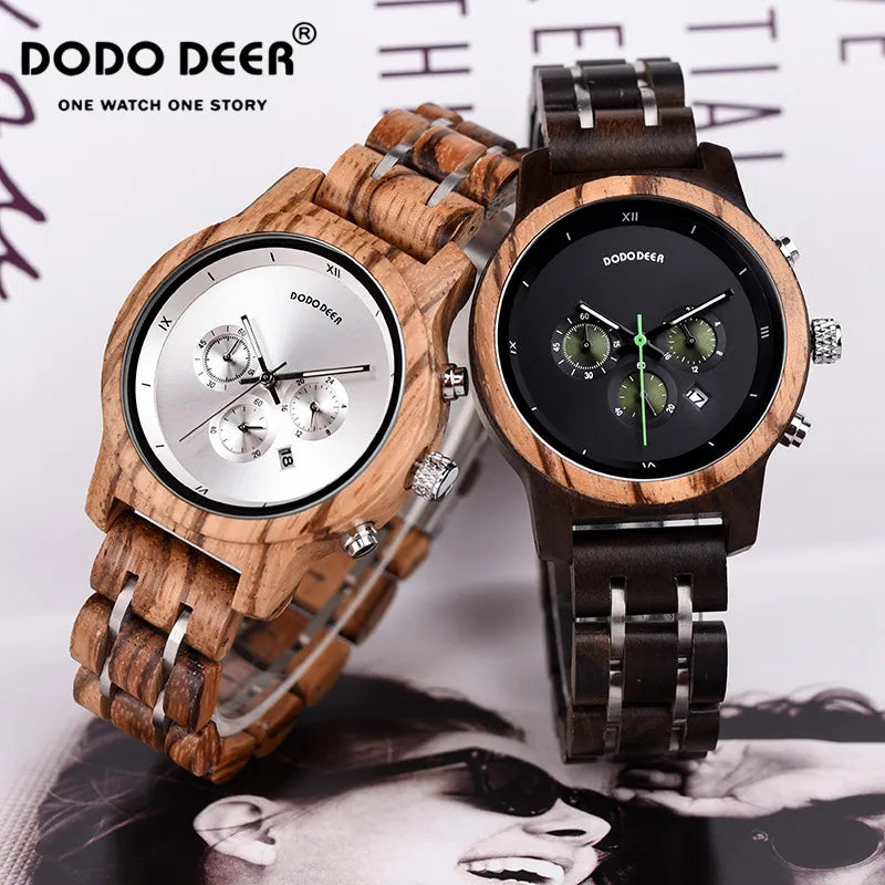 Women’s Wooden Sports Watch - Chronographic Analog Display With Quartz Movement