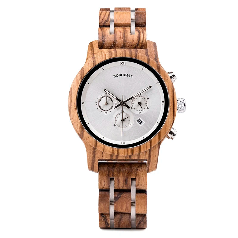 Women’s Wooden Sports Watch - Chronographic Analog Display With Quartz Movement