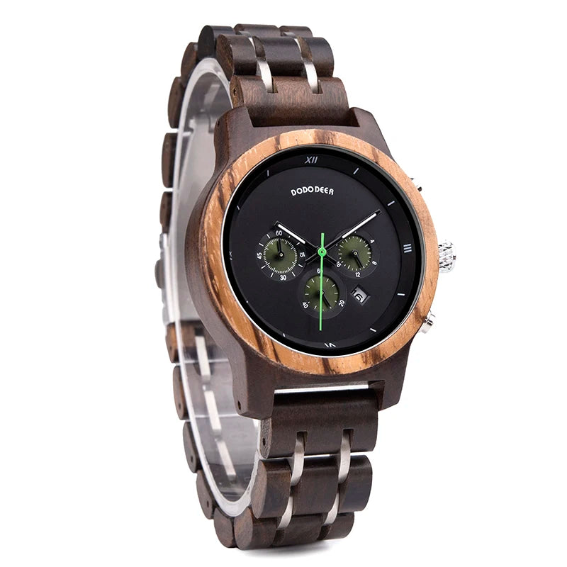 Women’s Luxury Wooden Watch with Chronograph Date and Quartz Movement