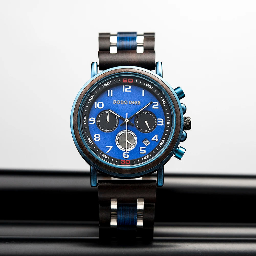 Classic Fashion Men’s Wooden Watch - Red Sandalwood Chronograph Quartz Movement Wristwatch