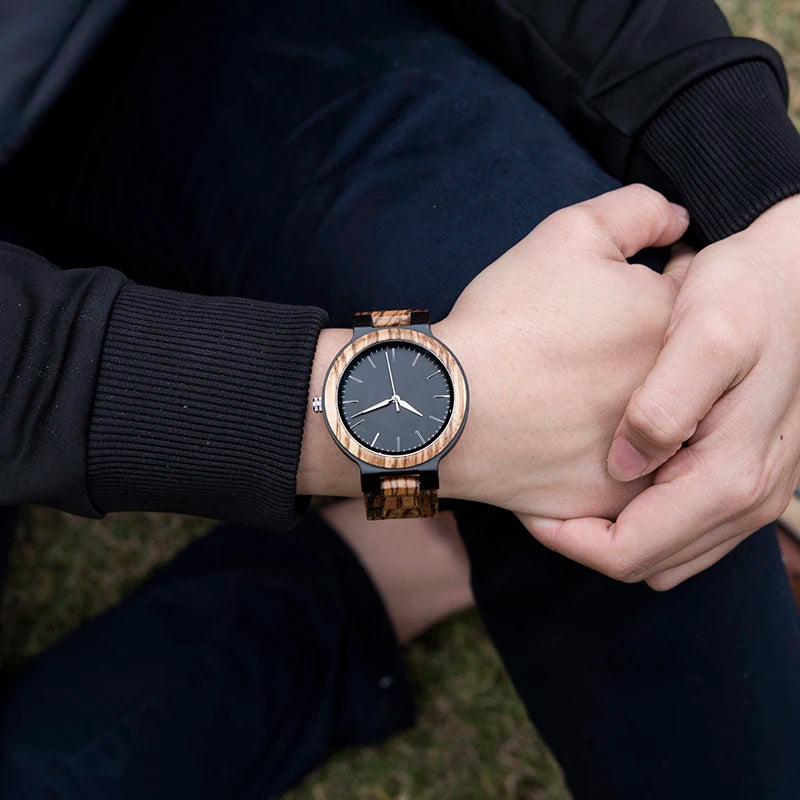 Unisex His And Her Watches - Classic Analog Quartz Movement Wooden Wristwatch
