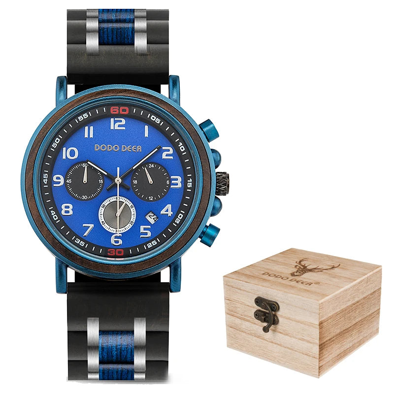 Classic Fashion Men’s Wooden Watch - Red Sandalwood Chronograph Quartz Movement Wristwatch