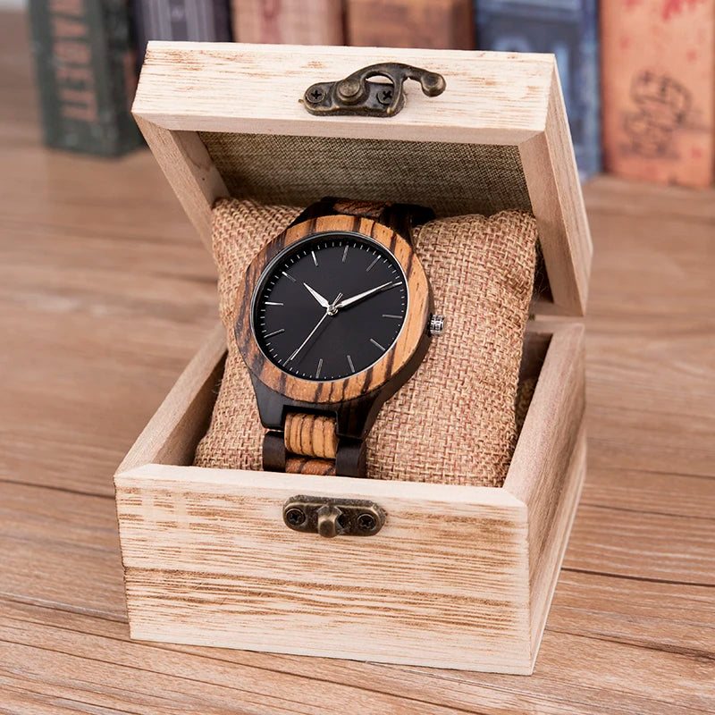 Unisex His And Her Watches - Classic Analog Quartz Movement Wooden Wristwatch
