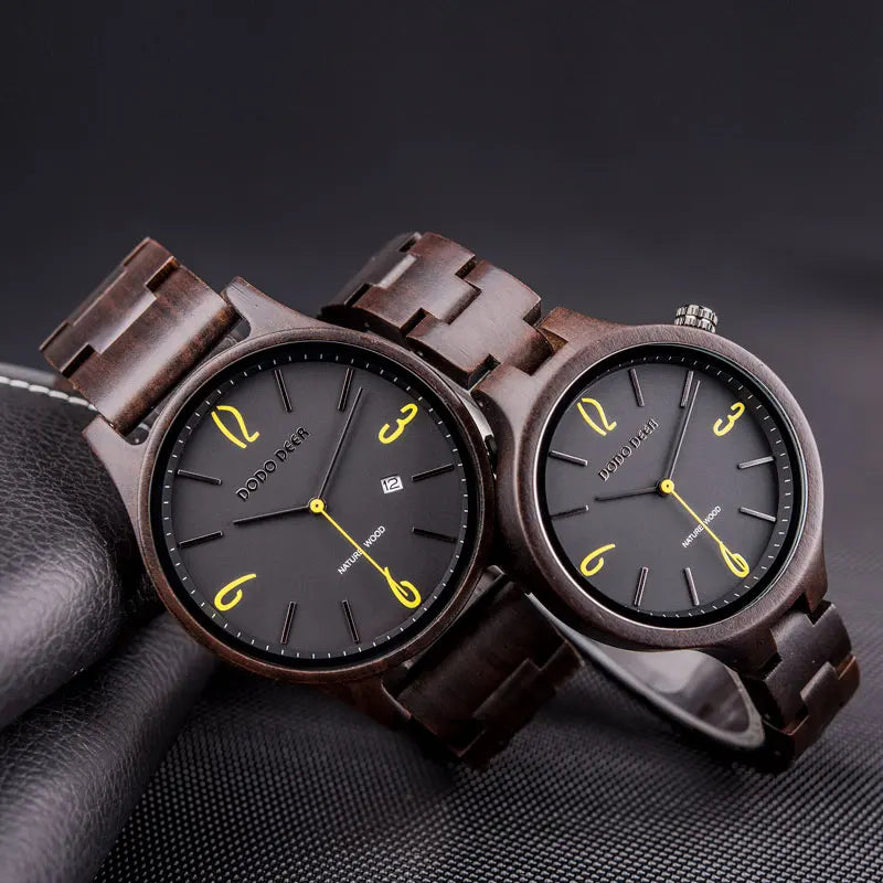 Men’s And Women’s Matching Wooden Watches - Classic Analog His & Her Wrist Watches For Couples