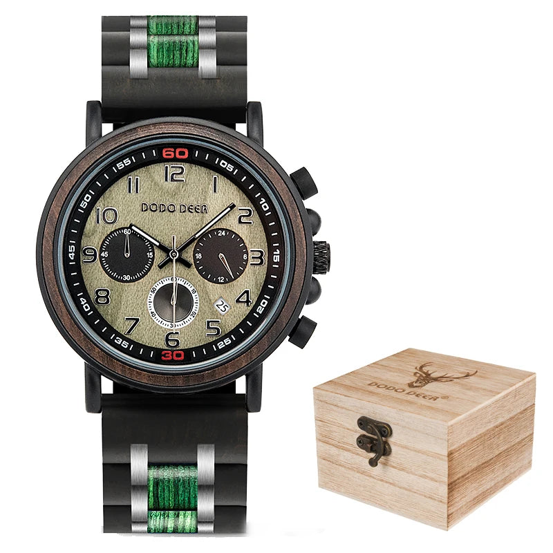 Classic Fashion Men’s Wooden Watch - Red Sandalwood Chronograph Quartz Movement Wristwatch