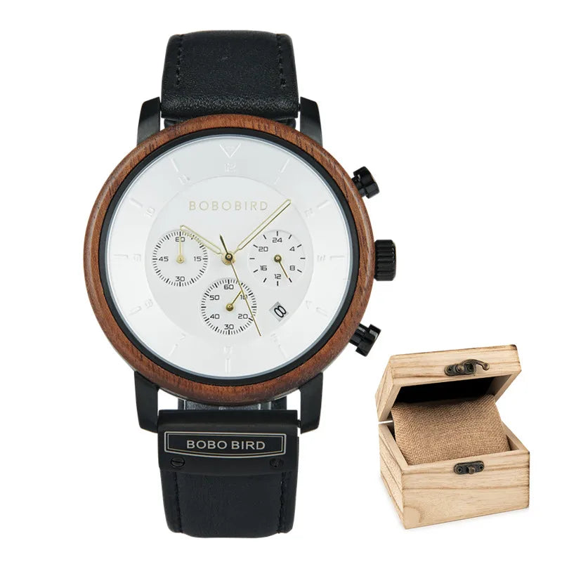 Men's Luxury Style Watch - Handmade Wooden Wrist Watch for Men With Genuine Leather