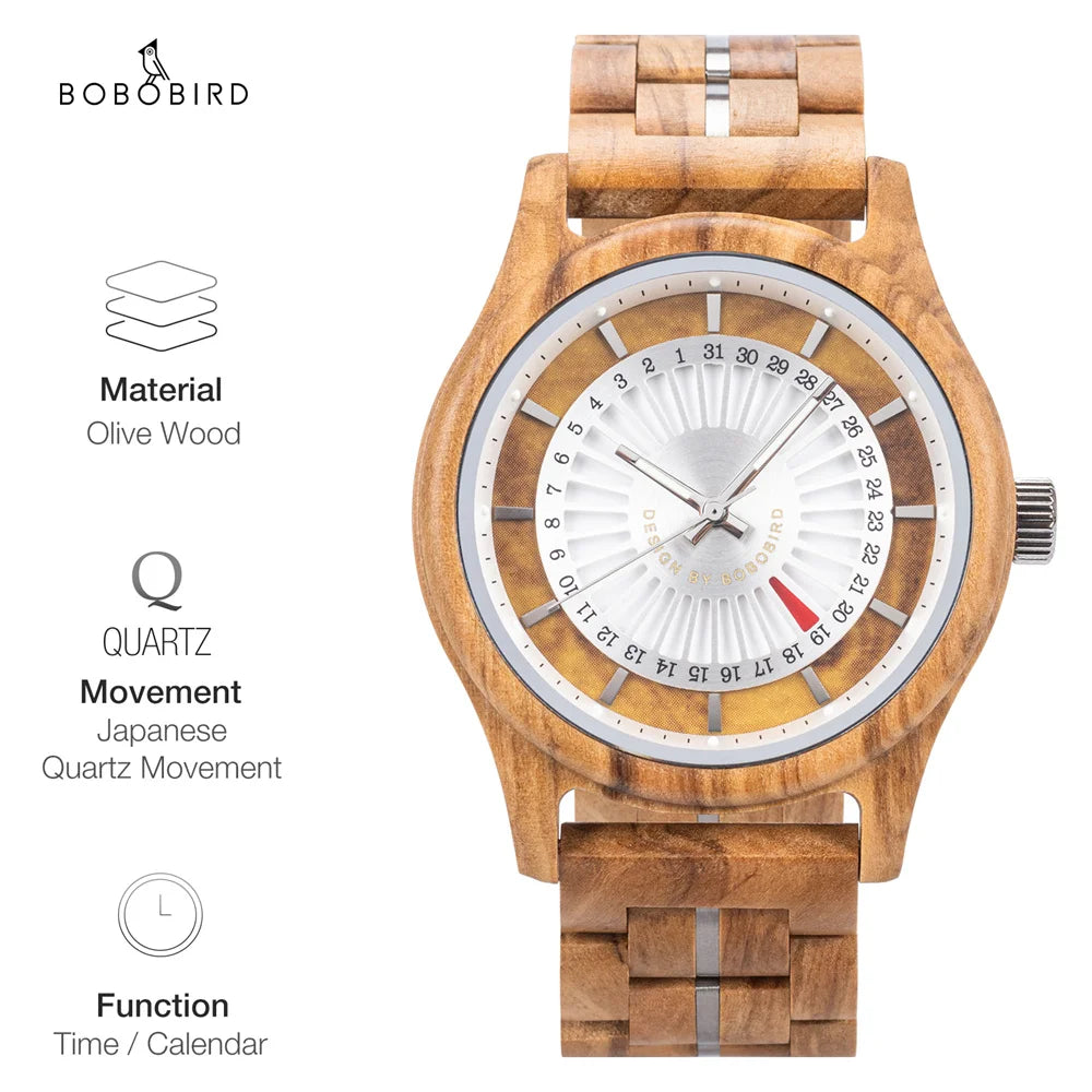 Unique Men's Wooden Watch Design - Chronographic Date Display On Face Wristwatch for Men