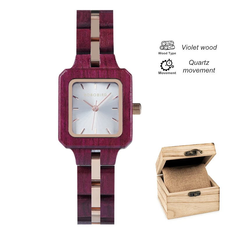 Fashion Women's Watch Wooden Links Square Face Wrist Watch for Ladies Special Gift