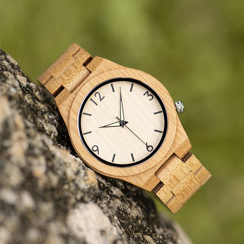 Simple Bamboo Men's Watch with Gift Box - Round Face - Quartz Movement