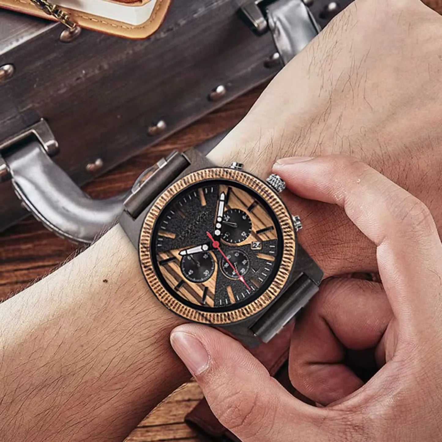 Classic Wood Stop Watches for Men Quartz Wristwach Male Display Date Chronograph Complete Calendar Gift Box Wholesale Dropship