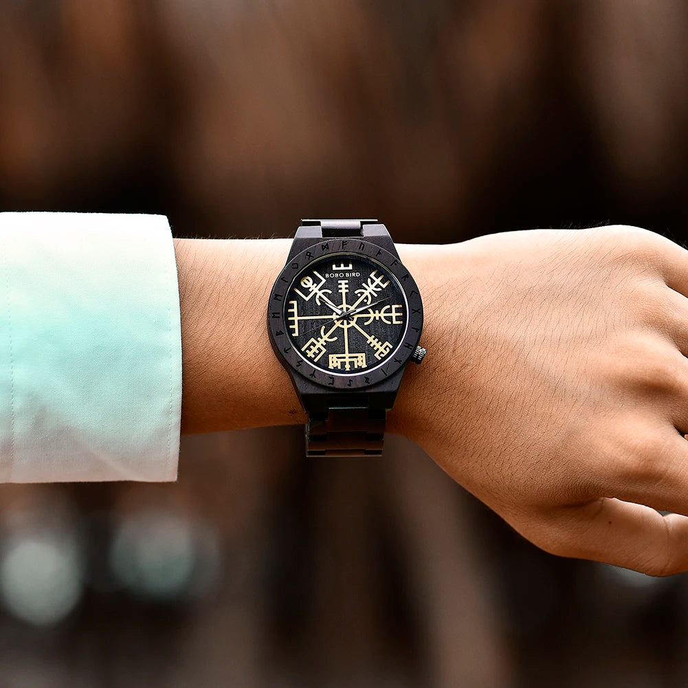 Viking Style Man's Wooden Watches - Vintage Quartz Movement Watch for Men