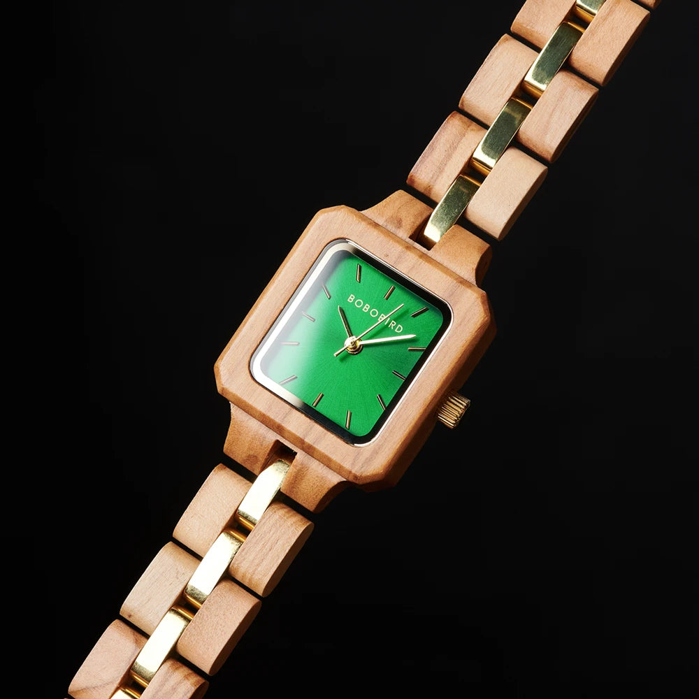 Fashion Women's Watch Wooden Links Square Face Wrist Watch for Ladies Special Gift