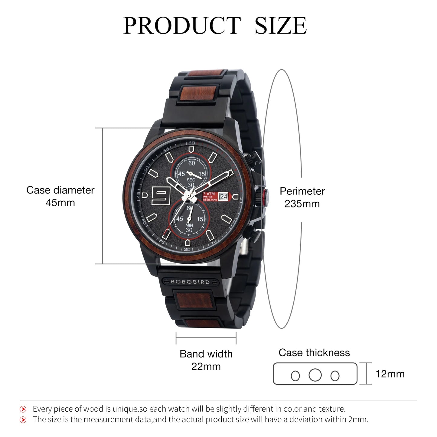 Men's Stylish Wood & Stainless Steel Combination Watch - Quartz Movement Chronographic Date & Time Face