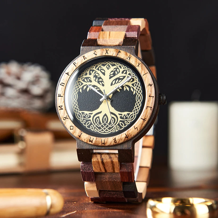 Men's Viking Style Wooden Wristwatch - Vintage Watch for Men
