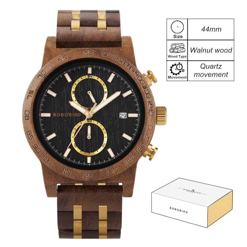 Men‘s Wooden Wristwatch Quartz Movement - Casual Dress Watch for Men