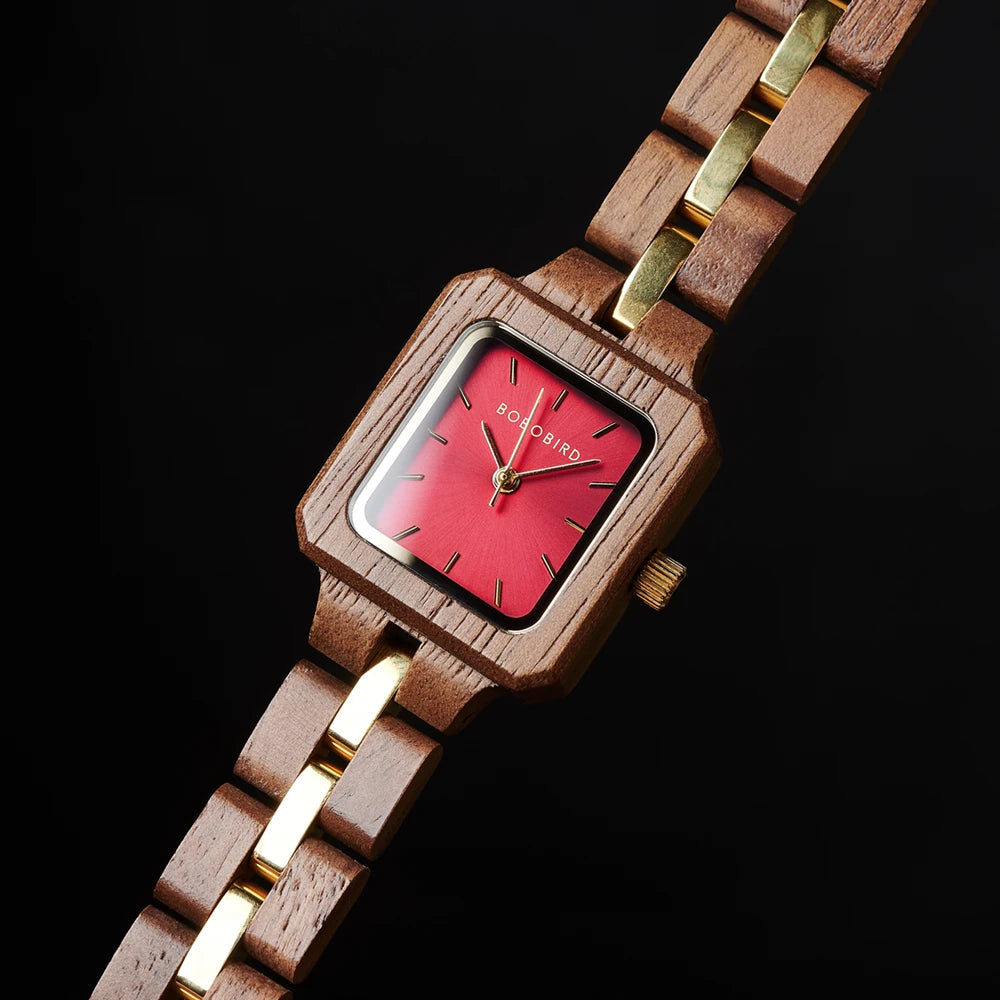 Fashion Women's Watch Wooden Links Square Face Wrist Watch for Ladies Special Gift