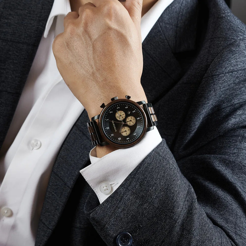 Men's Luxury Style Watch - Handmade Wooden Wrist Watch for Men With Genuine Leather