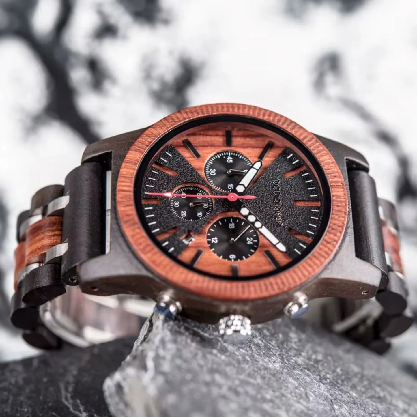 Classic Wood Stop Watches for Men Quartz Wristwach Male Display Date Chronograph Complete Calendar Gift Box Wholesale Dropship